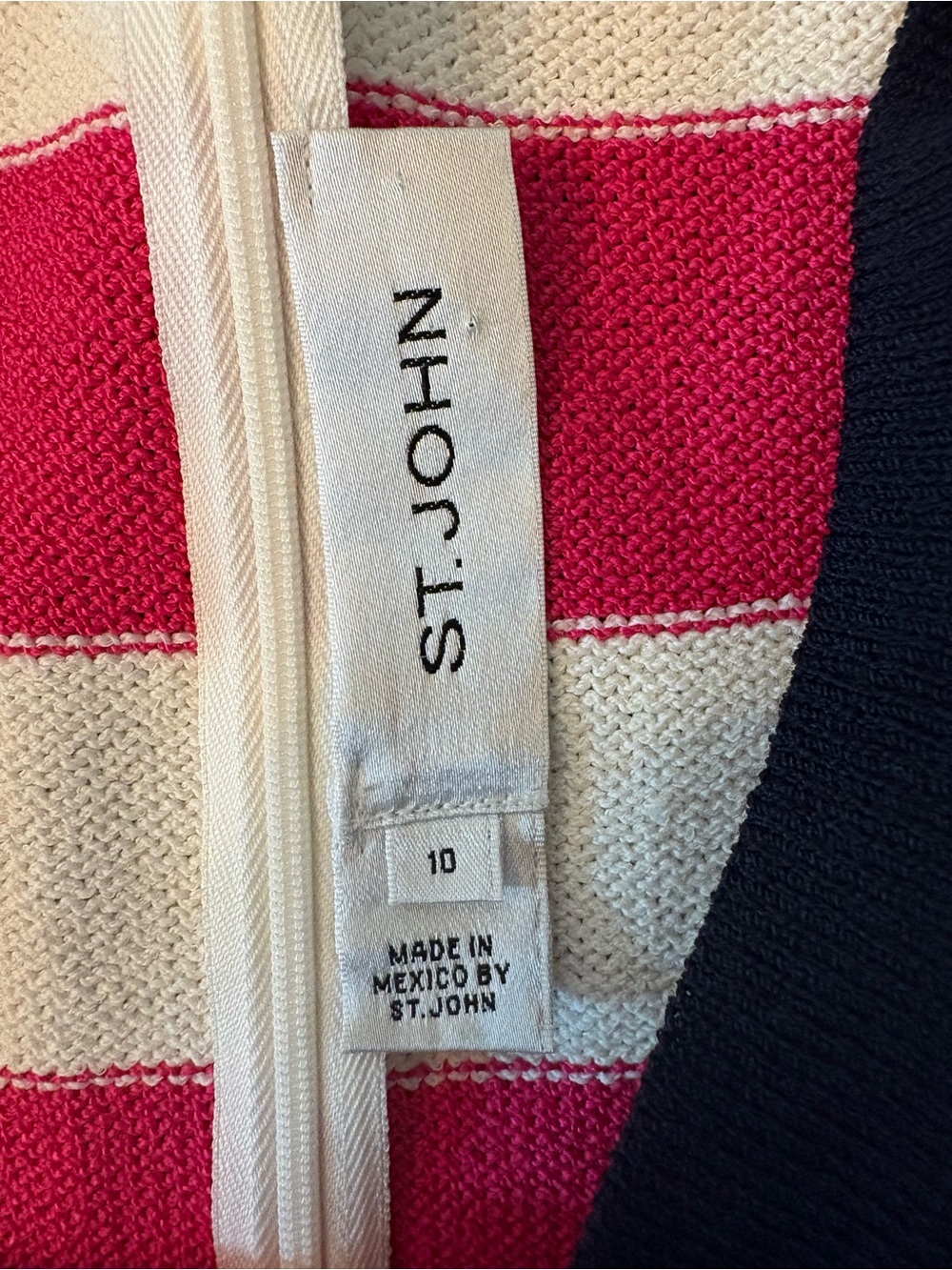 St. John Sheath Dress Womens 10 Pink Cream Striped 3/4 Sleeve Wool Knit - Picture 4 of 7